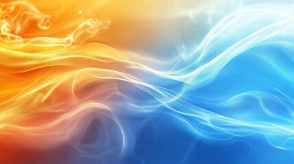 Obraz premium Abstract fluid waves background with a blend of warm orange and cool blue shades