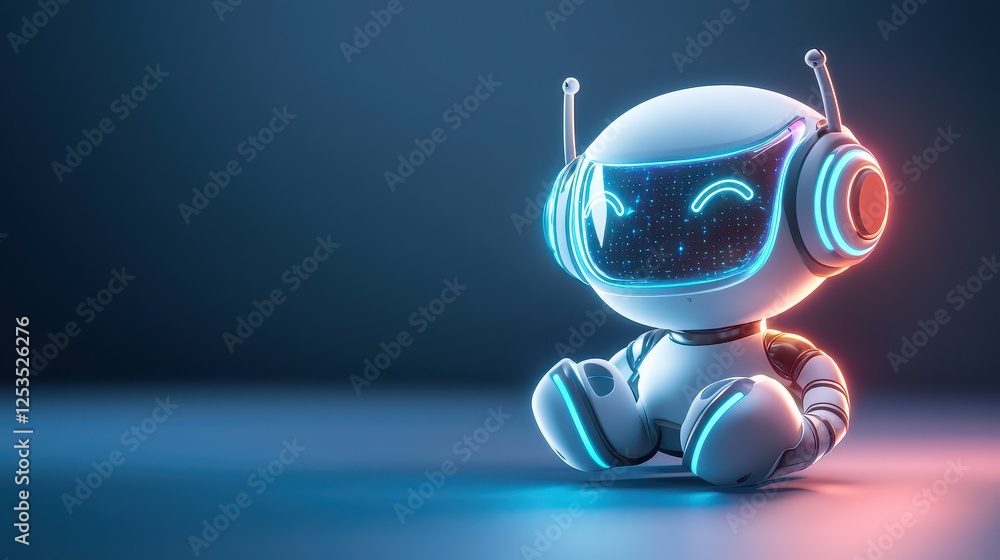 Poster next-level ai empathy, a futuristic chatbot glowing with soft, dynamic hues, adjusting tone and resp
