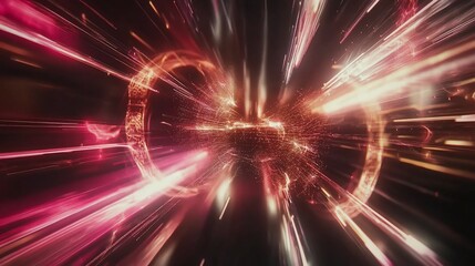 Obraz premium Abstract visualization of a digital portal with glowing lights and data streams