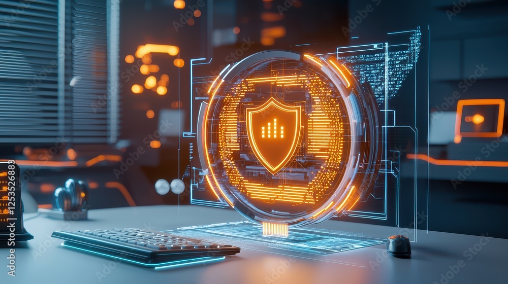 Poster quantum-proof digital security, a glowing algorithmic network protecting sensitive data, evoking an 