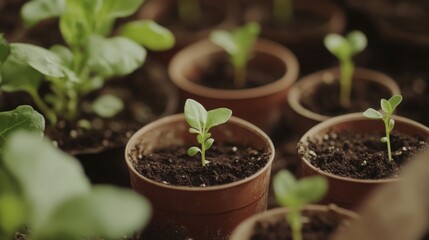 Closeup Of Seedlings In Terracotta Pots