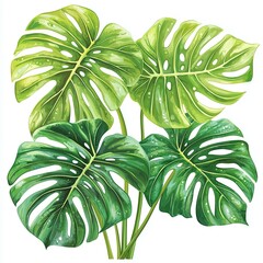 Vibrant monstera leaves showcasing stunning green hues and unique textures.