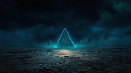 Glowing Triangle Structure In Dark Night Landscape
