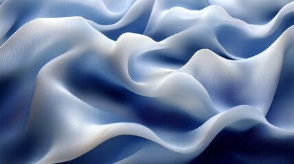 Obraz premium Soft blue fabric waves create serene and calming atmosphere, showcasing delicate textures and smooth gradients. Ideal for backgrounds or textile designs