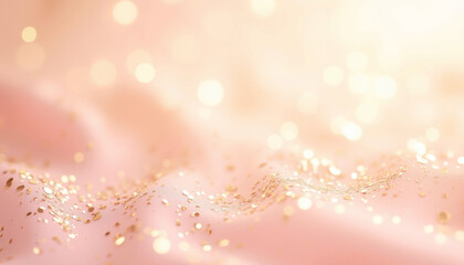 Sparkling Gold Glitter on Soft Pink Fabric Background. AI Generation.
