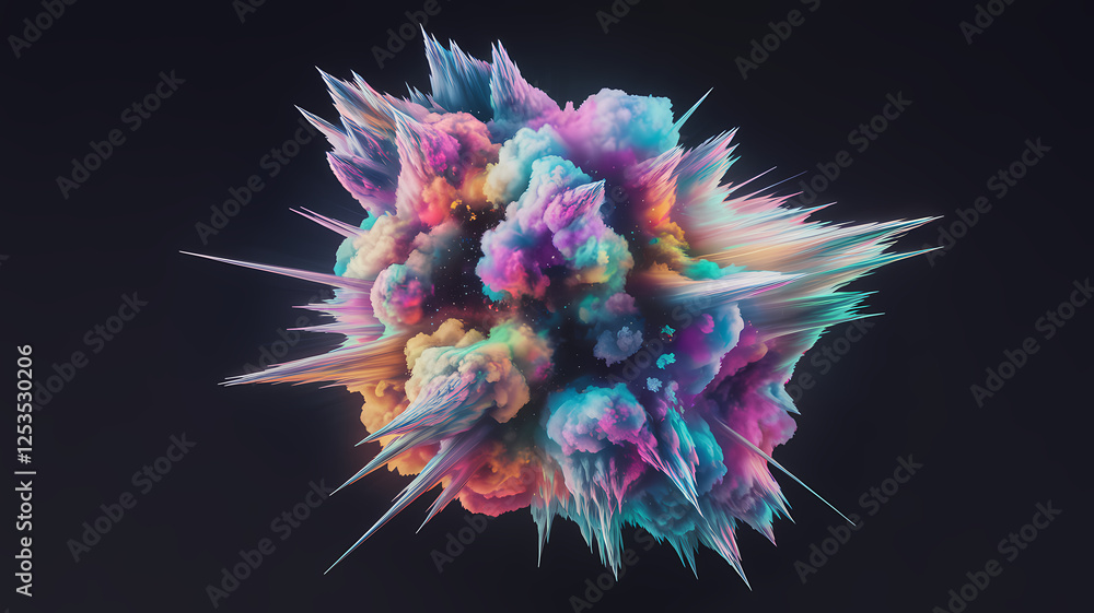 Aufkleber Vibrant Explosion of Colors in an Abstract Cosmic Formation Showcasing Vivid Details and Striking Textures, Creating a Mesmerizing Visual Experience of Dynamic Energy. Generative AI