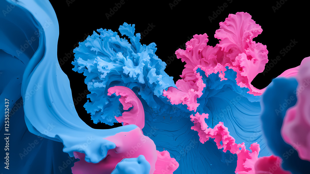 Poster vibrant waves of color dance in a mesmerizing display of pink and blue, swirling together in a dynam