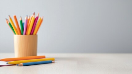 Fototapeta premium Colored Pencils in Holder on Desk