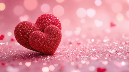 Fototapeta premium Red heart in snow frosted love glittering bokeh winter romance