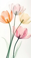 Delicate Pastel Tulips on White Background