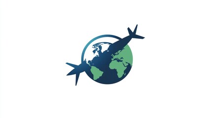 Obraz premium Global travel logo design, Earth and airplane, vector art, graphic