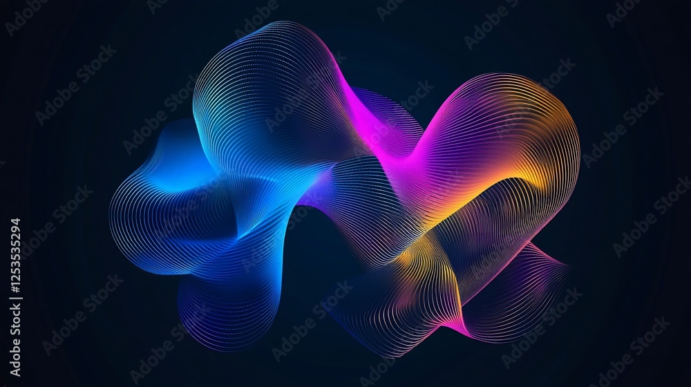 Poster abstract background with colorful curved lines flowing over a dark surface