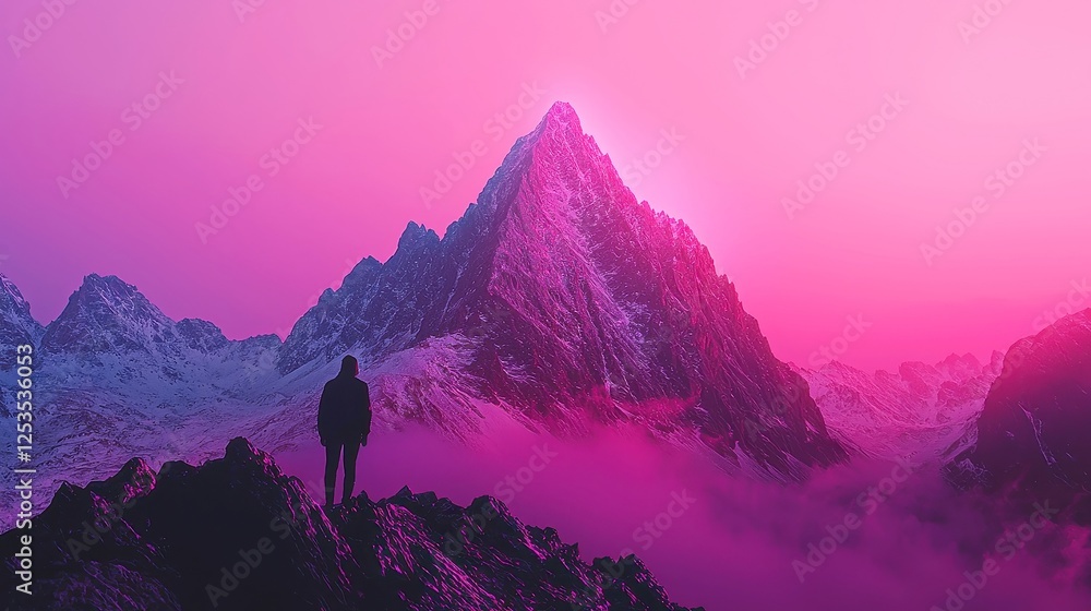 Poster amethyst glow, a violet haze envelops the valley, pulsating gently as if alive, creating a serene an