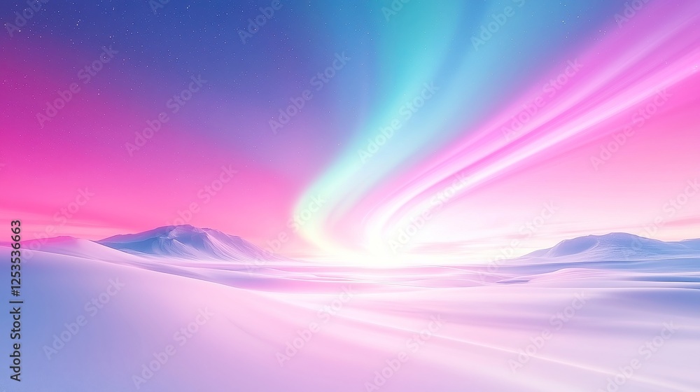 Poster celestial aurora dance, soft pastel hues swirl in vibrant patterns across the vast polar sky, creati