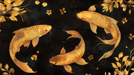 Golden Koi Fish in Elegant Dark Background