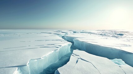 Obraz premium Frostbound Echo, a vast frozen landscape where the sharp sound of cracking ice resonates, creating a haunting silence that envelops the cold air.