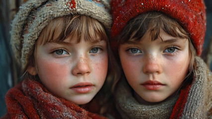 portrait of two d in winter clothes