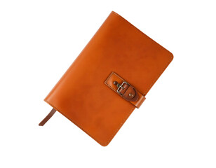 Brown leather briefcase isolated on transparent background