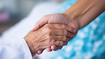 A nurse holding a patient hand in an ambulance, offering reassurance