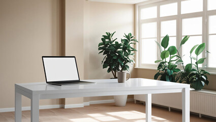 Fototapeta premium Modern Office Workspace with Laptop on Desk