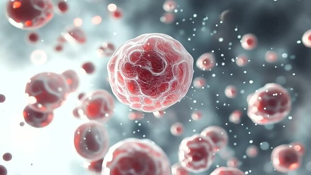 Vibrant Red Blood Cells Flowing in Plasma Environment