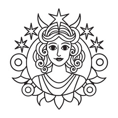 girl with a wreath illustration for coloring books page