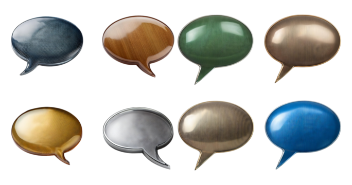 Colorful Glossy Speech Bubbles for Communication and Dialogue Design, isolated on transparent background