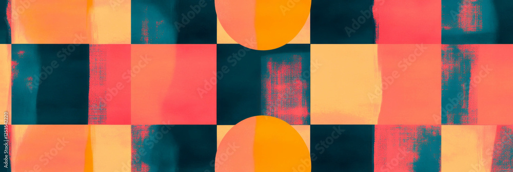 Poster Seamless pattern of squares and circles in a vibrant checkerboard design suitable for banners