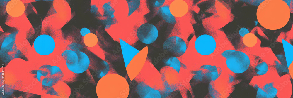 Aufkleber Colorful geometric seamless pattern of circles and triangles creating dynamic visual effects