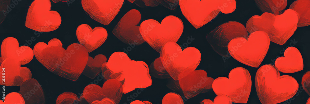 Poster Seamless pattern of small hearts creating a continuous winding line across the background