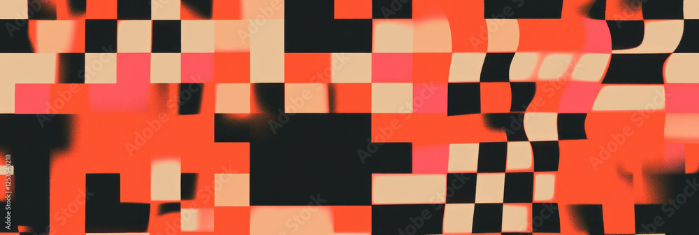 Poster seamless checkerboard pattern featuring varied square sizes in bold colors