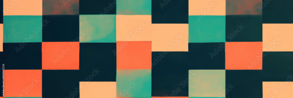 Poster Seamless checkerboard pattern with varying square sizes in vibrant colors for creative design