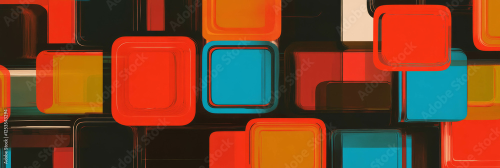 Poster Geometric seamless pattern of vibrant squares and rectangles in abstract design