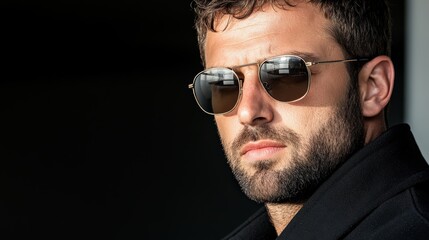 Fototapeta premium A portrait of a man in sunglasses, shot with dynamic lighting and strong shadows