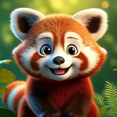 Obraz premium Niedlicher roter Pandabär, grüner Hintergrund