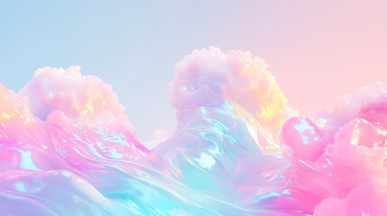 Fototapeta premium Opal Clouds, swirling formations of white and iridescent hues stretch across the endless sky, creating a mesmerizing display of color and texture in the atmosphere.