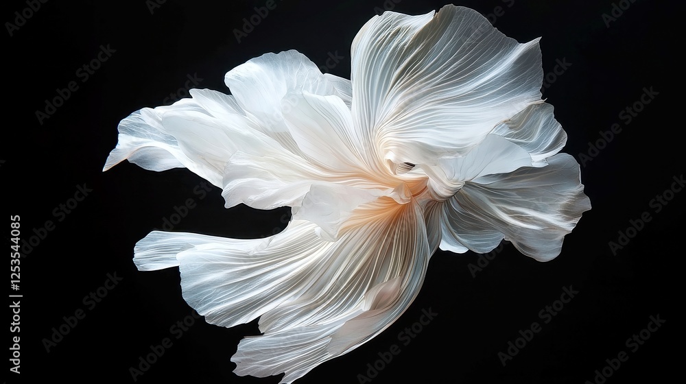 Aufkleber phantom blooming whispers, delicate translucent petals float gracefully, illuminated by an ethereal 