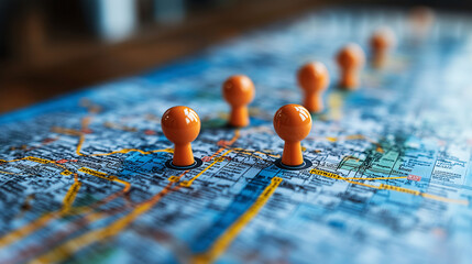 Travel Route Planning Map Pins Destination Markers