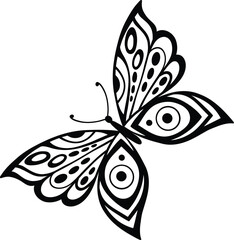 Drawing butterfly. Stencil butterfly, moth wings and flying insect. Butterflies tattoo sketch, fly insect black hand drawn engraving. Isolated vector illustration icon.