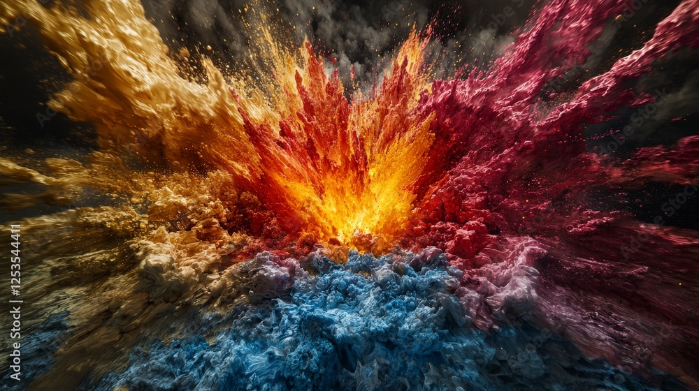 Poster dynamic eruption of vibrant colors simulating a volcano abstract art digital creation creative studi