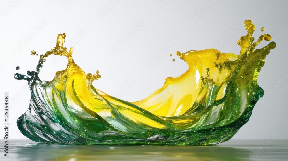 Poster vivid splashes of yellow and green liquid create an abstract wave in creative liquid art display. ge