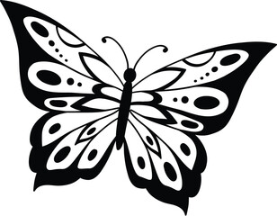 Drawing butterfly. Stencil butterfly, moth wings and flying insect. Butterflies tattoo sketch, fly insect black hand drawn engraving. Isolated vector illustration icon.
