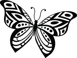 Drawing butterfly. Stencil butterfly, moth wings and flying insect. Butterflies tattoo sketch, fly insect black hand drawn engraving. Isolated vector illustration icon.