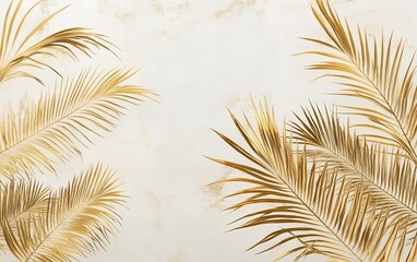Elegant gold palm leaves with luxury botanical design on textured beige background for modern interior and digital art