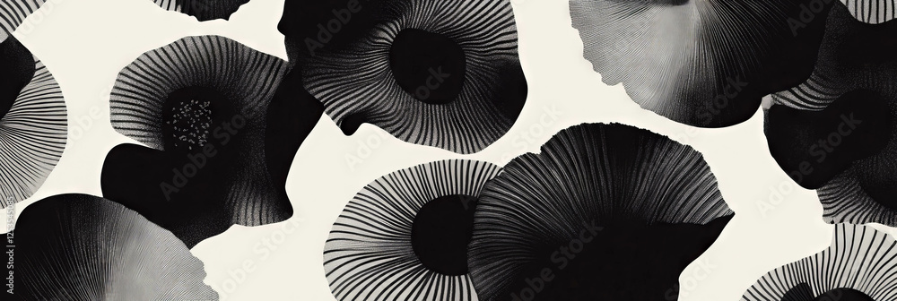 Poster seamless circular pattern of abstract flowers with diverse african textures in black and white