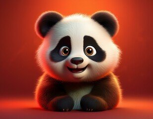 Naklejka premium Niedlicher Pandabär, roter Hintergrund