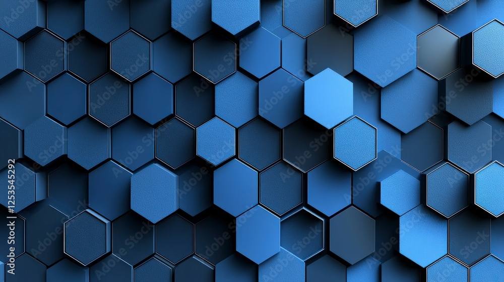 Poster dynamic abstract arrangement of blue hexagons in modern graphic design digital art vibrant environme