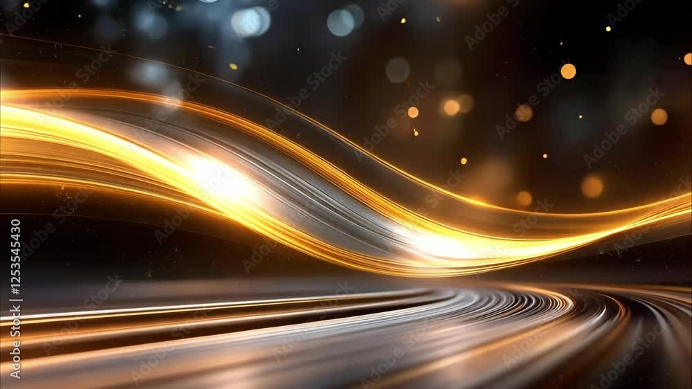 Aufkleber a dynamic, glowing wave of light with bokeh effects in a dark background, creating a sense of motion