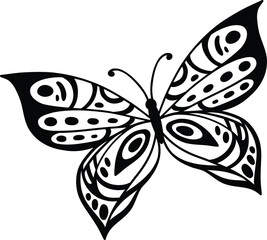 Drawing butterfly. Stencil butterfly, moth wings and flying insect. Butterflies tattoo sketch, fly insect black hand drawn engraving. Isolated vector illustration icon.
