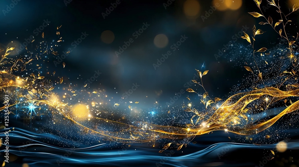 Poster golden light shimmering abstract scene dark background digital art creative environment artistic vie